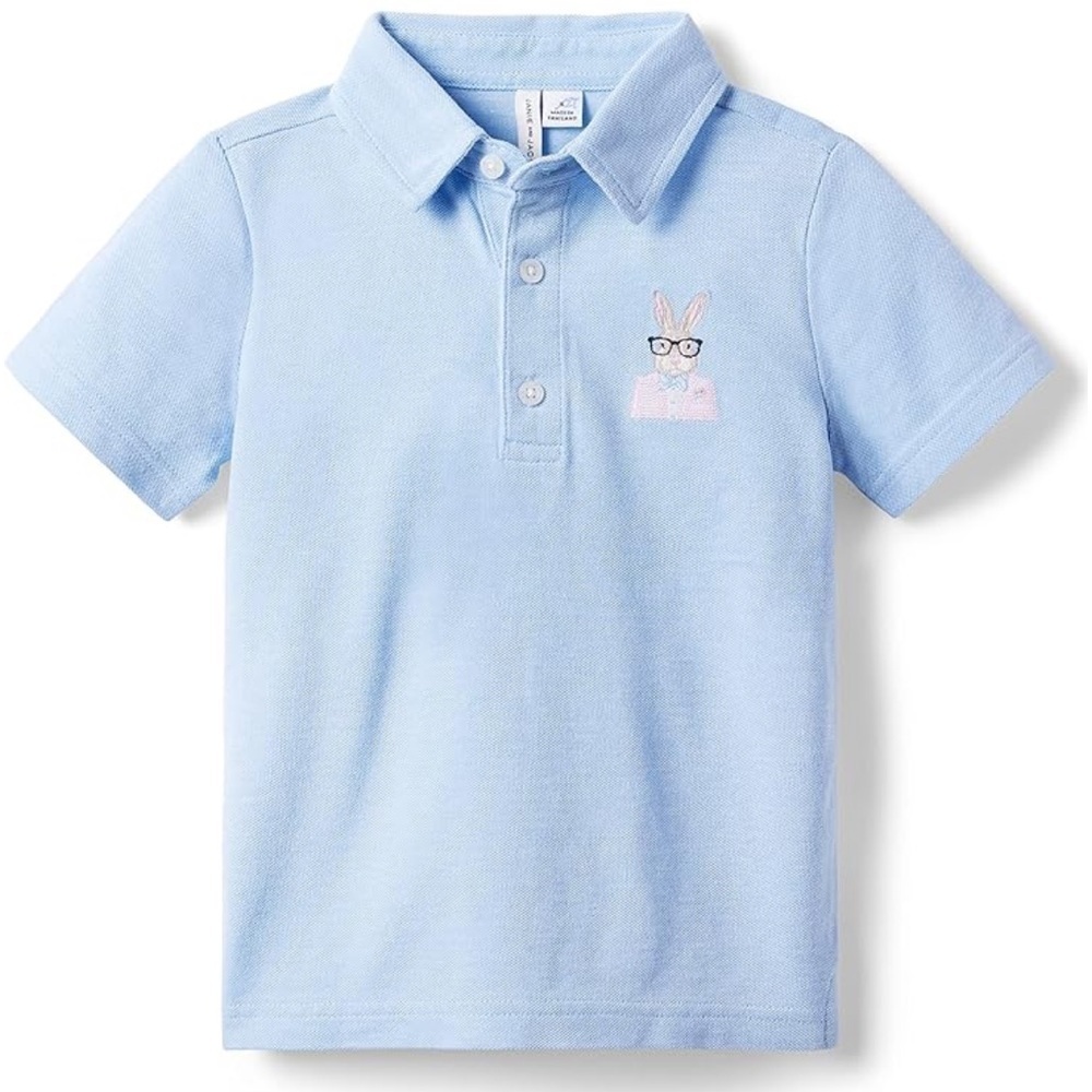 Janie and Jack 
Printed Pique Polo 6 bunny easter baby blue